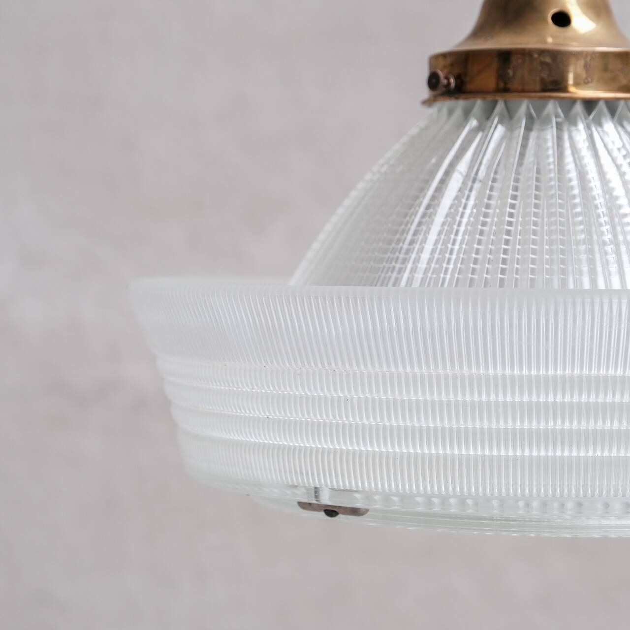 Glass and Brass Holophane Antique Pendant Light