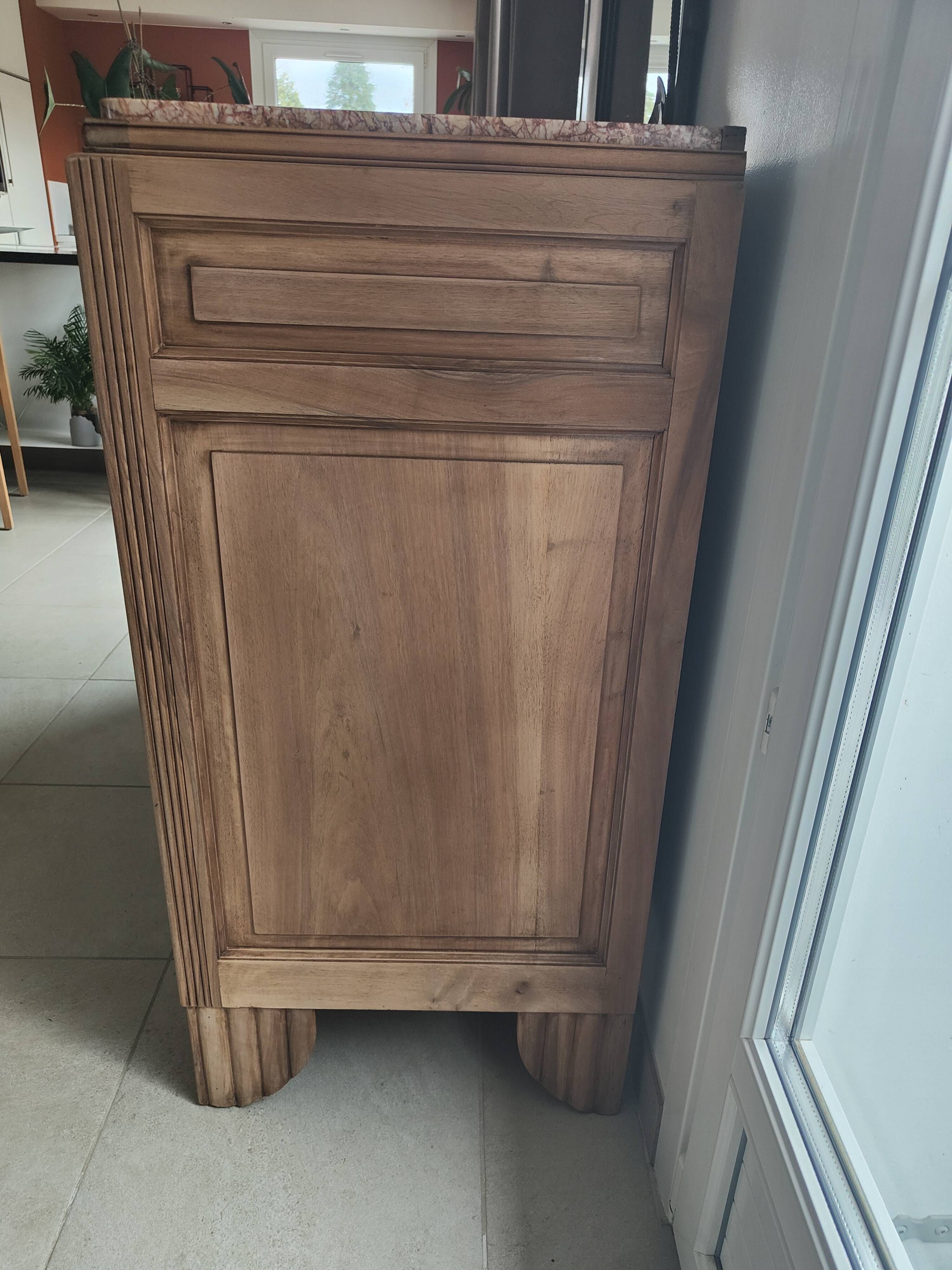 Art Deco Sideboard in Walnut Burl and Marble – 1930s