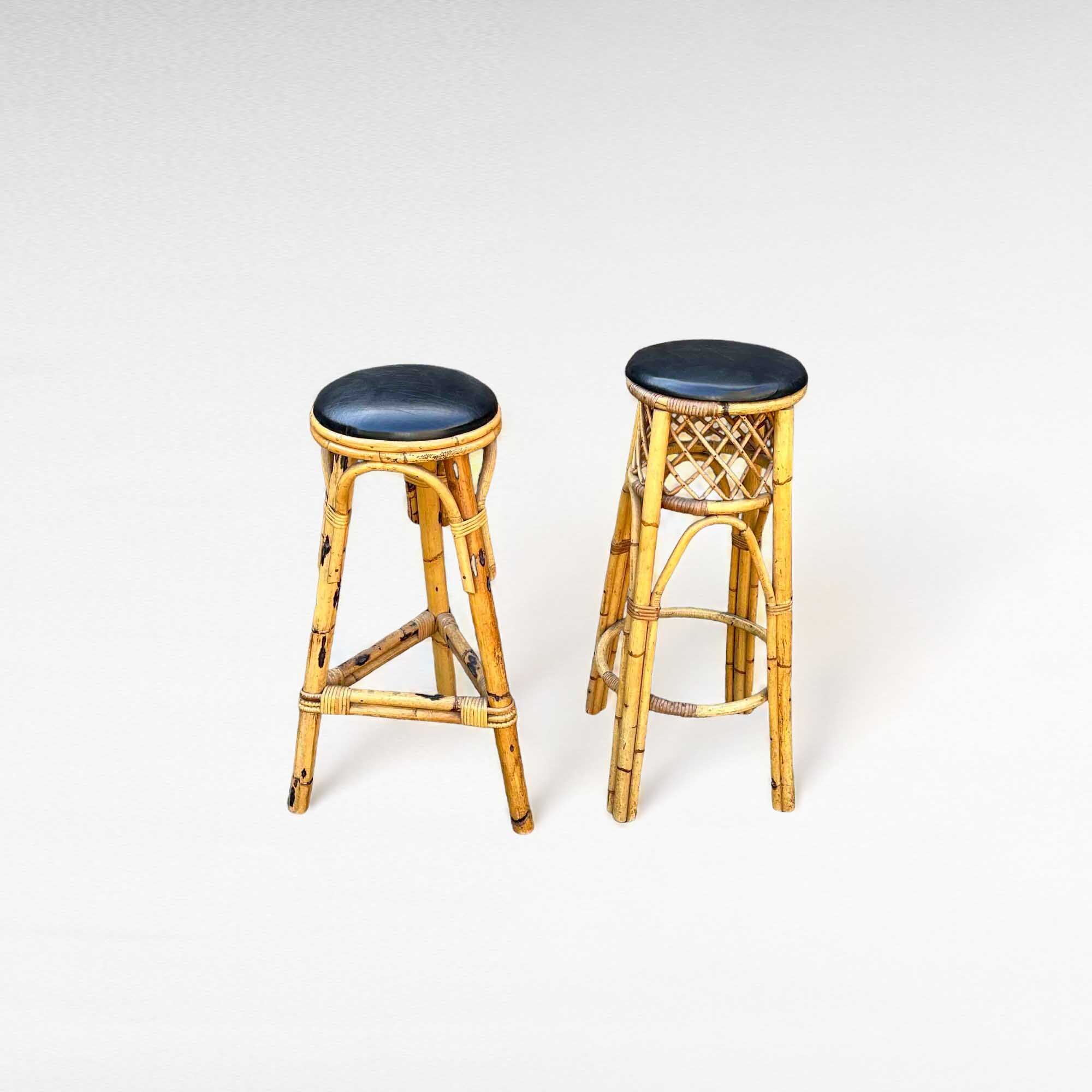 Bamboo and rattan tiki cocktail bar with stools, set of 3, 1960s