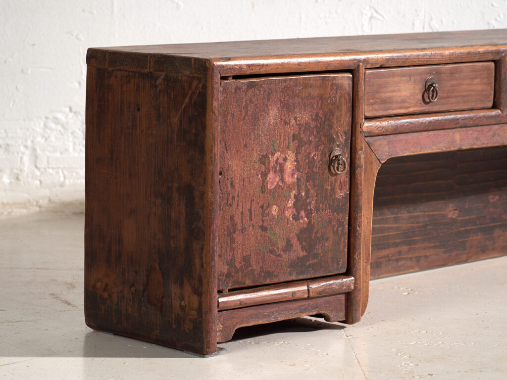 Antique low cabinet painted in pine wood – China, around 1900