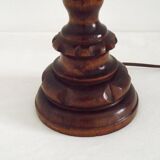 Vintage French Country Table Lamp Carved Turned Wood Base & Hide Skin Shade