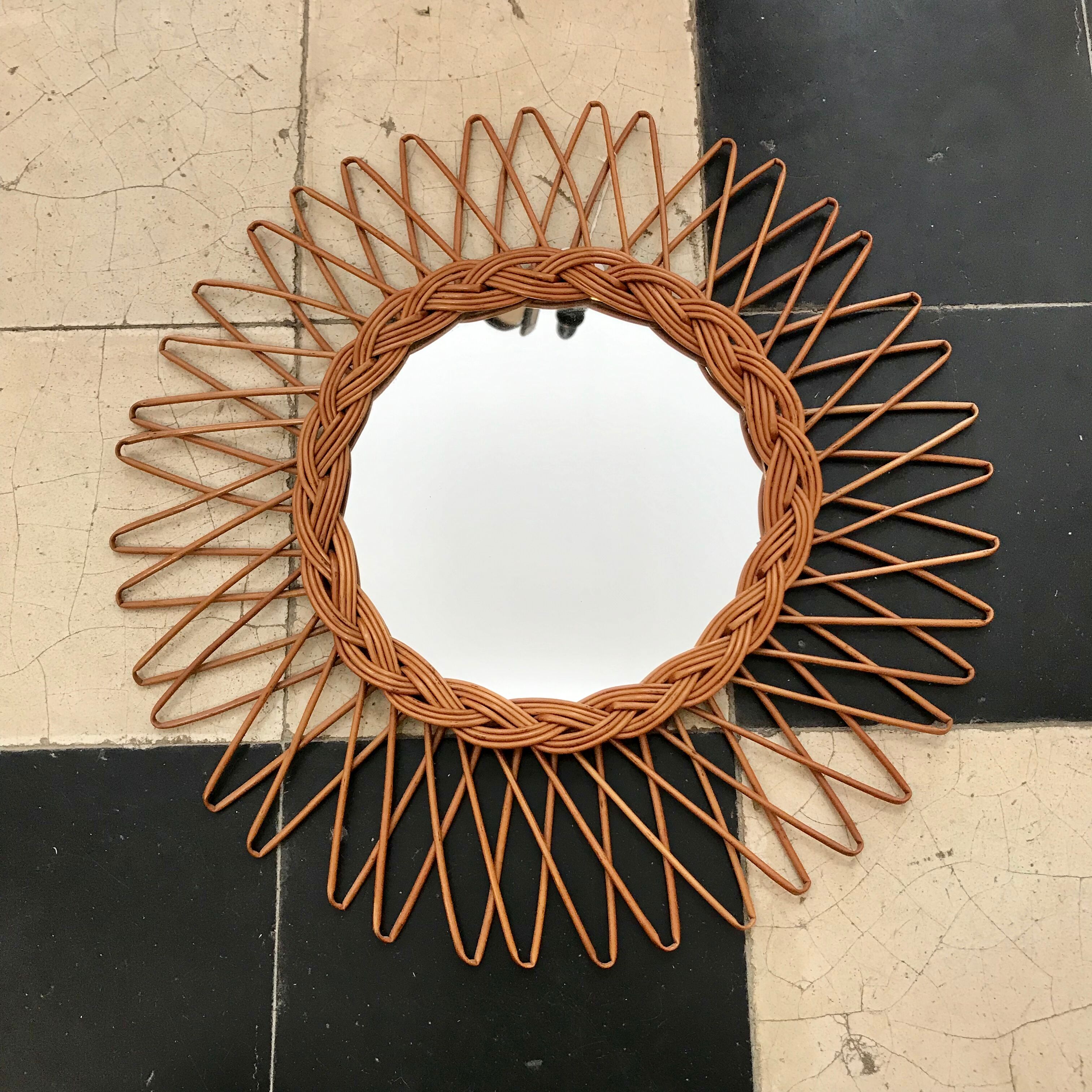 Vintage rattan sun mirror 40cm