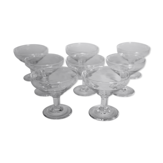 Set of 8 champagne glasses blown glass from the 50