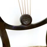 Set of Six Vintage Beech and Brass Dining Chairs with Goldenrod Fabric