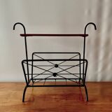 Vintage magazine rack and harness in wood and wrought iron