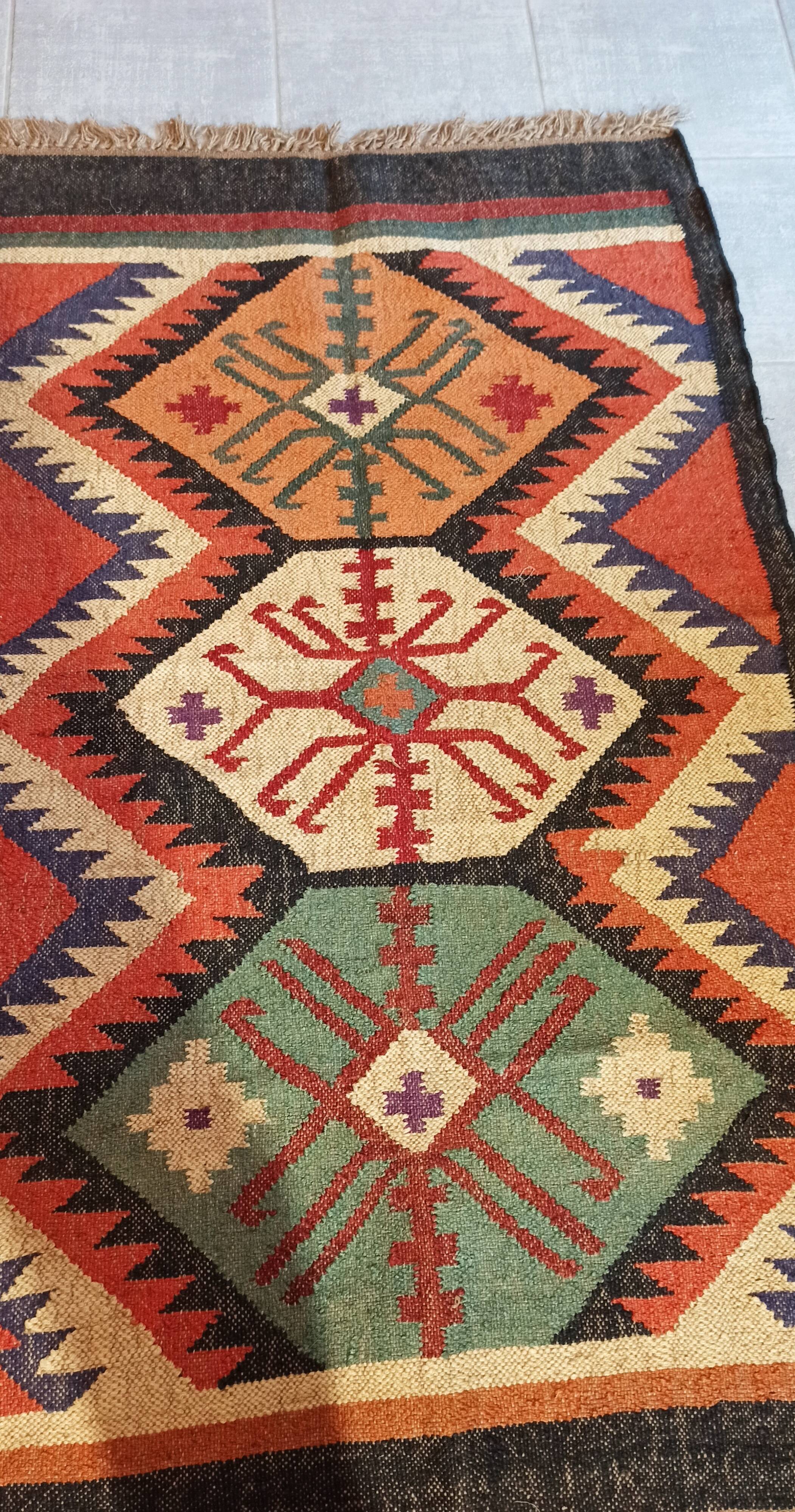 Kilim cotton and burlap carpet - 90cm x 160cm
