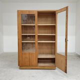 Oak glass-fronted school cabinet 1960