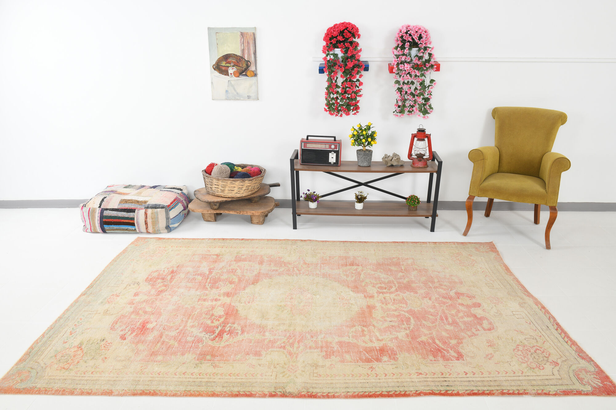 Tapis vintage oriental rouge pêche 6x9, 184x286cm