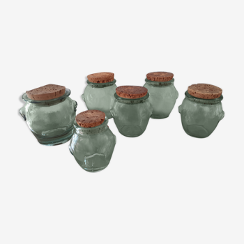 6 glass jars with vintage cork caps