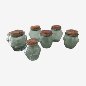 6 pots en verre avec bouchons en liège vintage