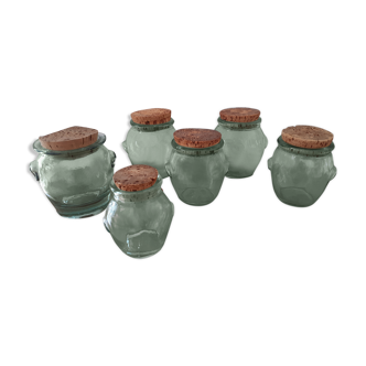 6 glass jars with vintage cork caps