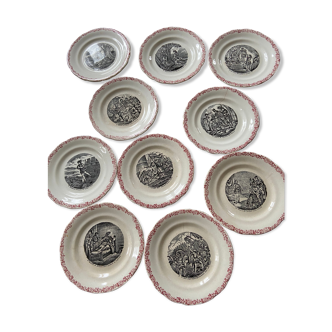 Lot of 10 talking plates in iron earth - Choisy the King - HB - on the story of Joan of Arc