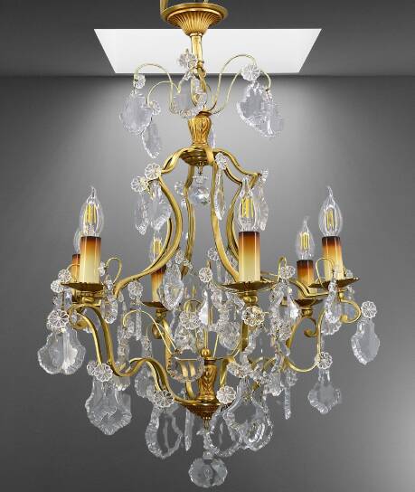 Lustrous Gold Bronze & Bohemian Crystal with Six Lights Louis XV * Lucien GAU