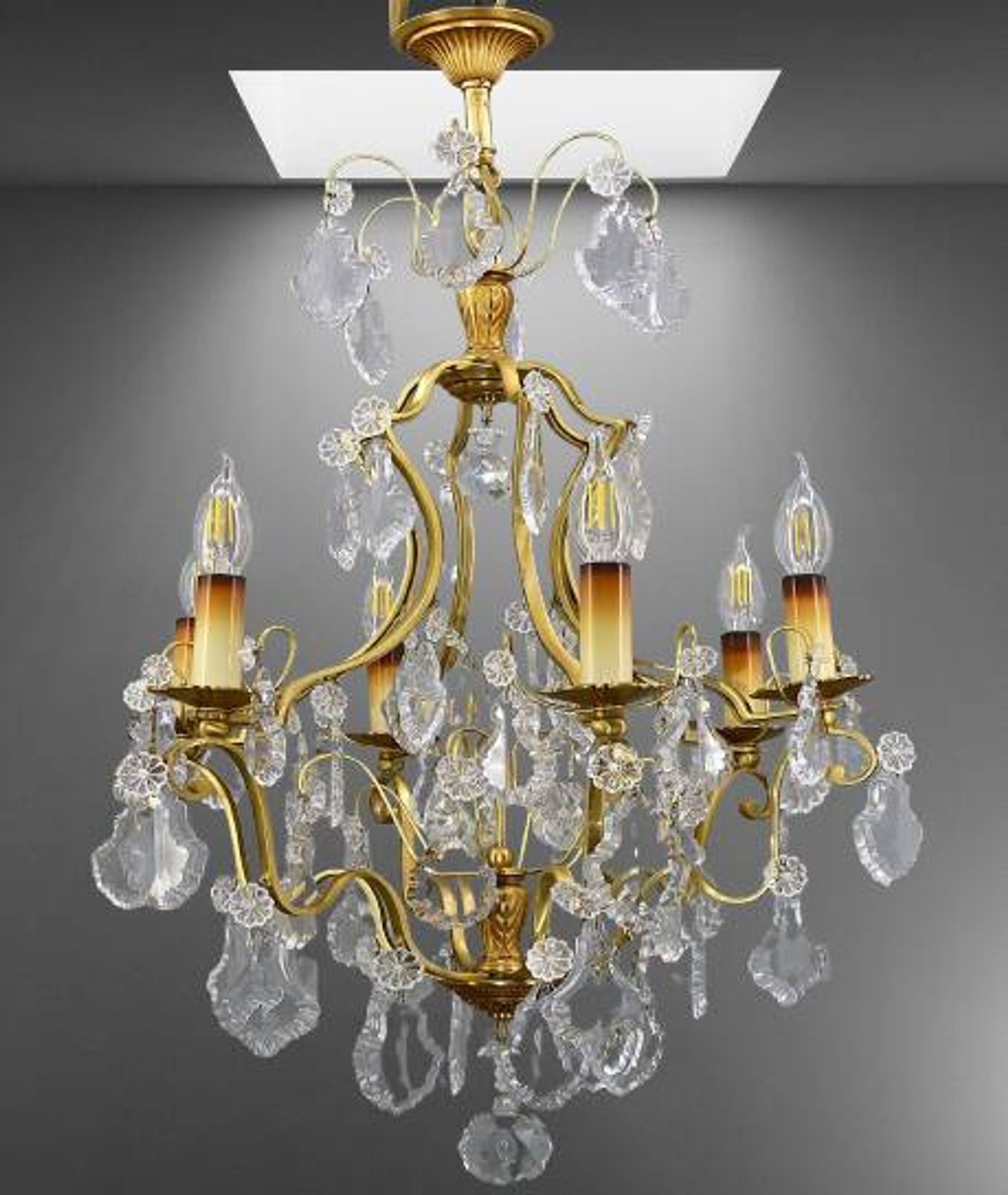 Lustrous Gold Bronze & Bohemian Crystal with Six Lights Louis XV * Lucien GAU