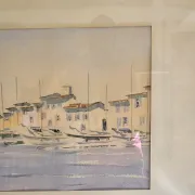 Watercolour painting of the port and boats of Saint-Tropez signed Fulvio.