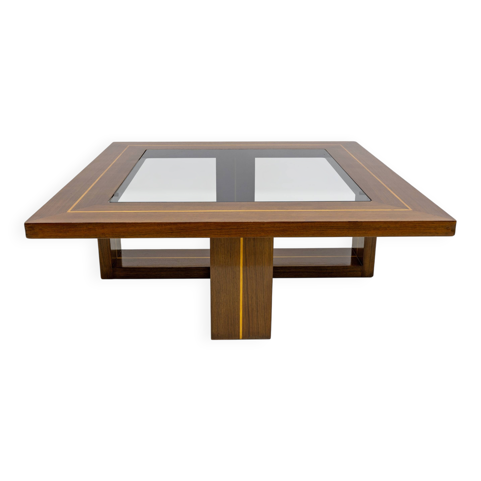 Mid-century Modern Maple Inlays and Walnut Coffee Table, Italy, 1970s