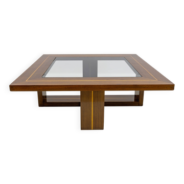 Mid-century Modern Maple Inlays and Walnut Coffee Table, Italy, 1970s