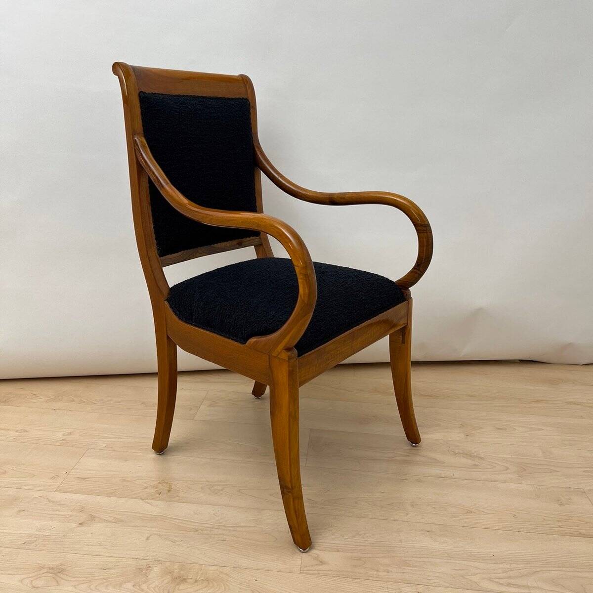Biedermeier Armchair in Walnut & Black Boucle, South Germany, 1835