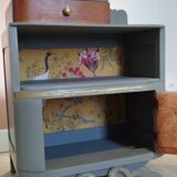 Art deco style bedside table - asymmetrical mustache foot