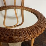 round woven rattan mirror, 1960s