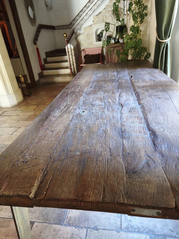 Grande Table Wagon en Chêne Ancien