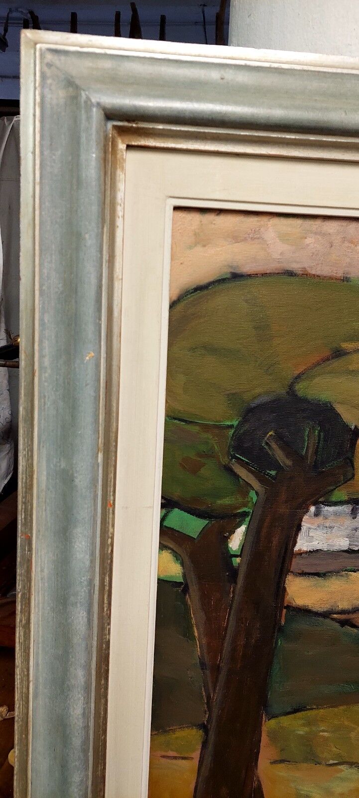 Oil painting on canvas "The Train" Franco Prayer (1924) 80 x 60 cm