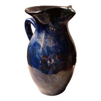 Blue ceramic pitcher