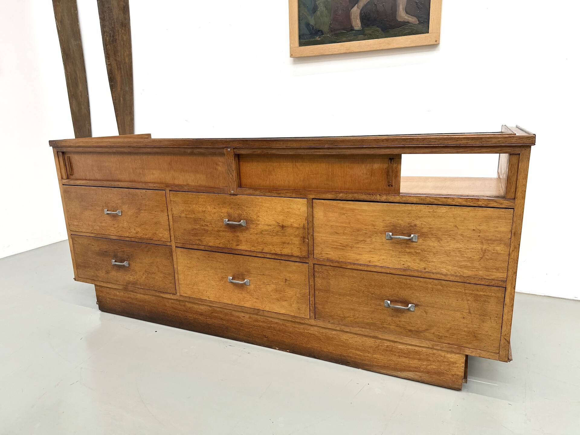 Vintage Siegel Paris workbench in oak and glass – 1950