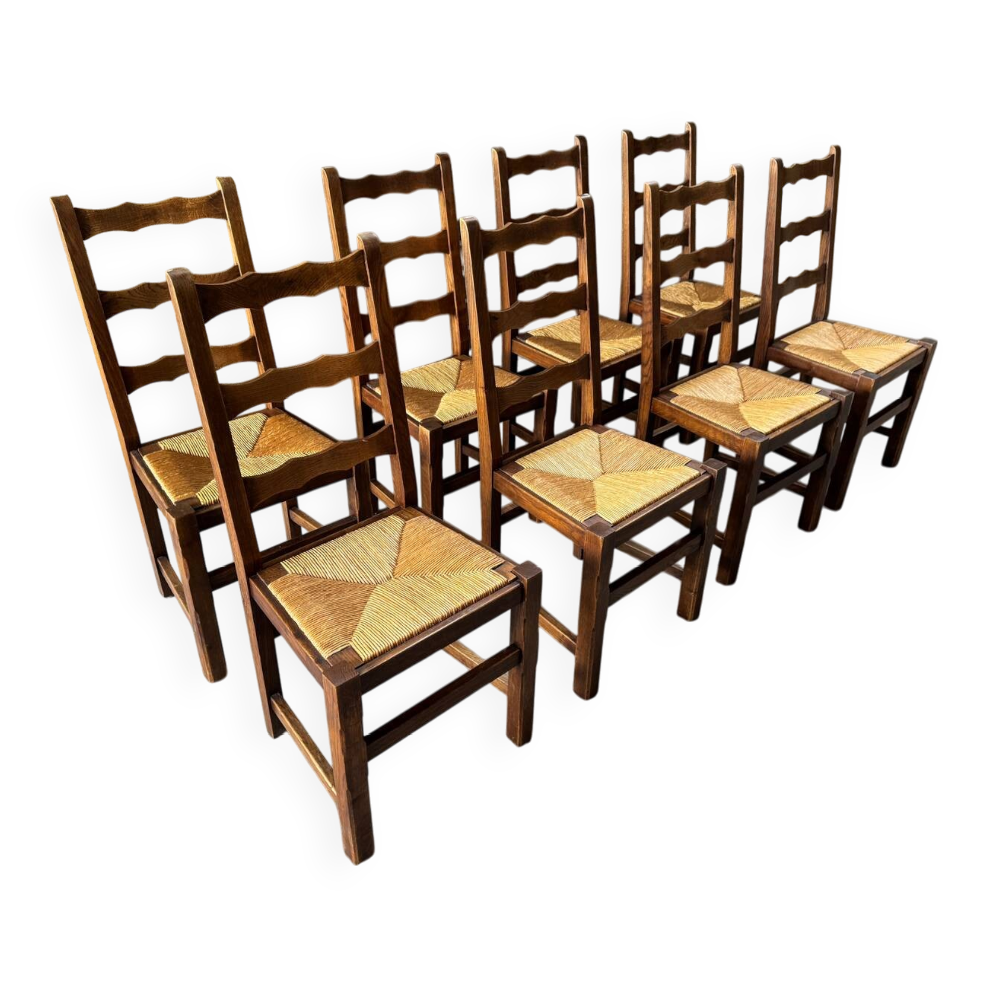 8 oak chairs with straw seats