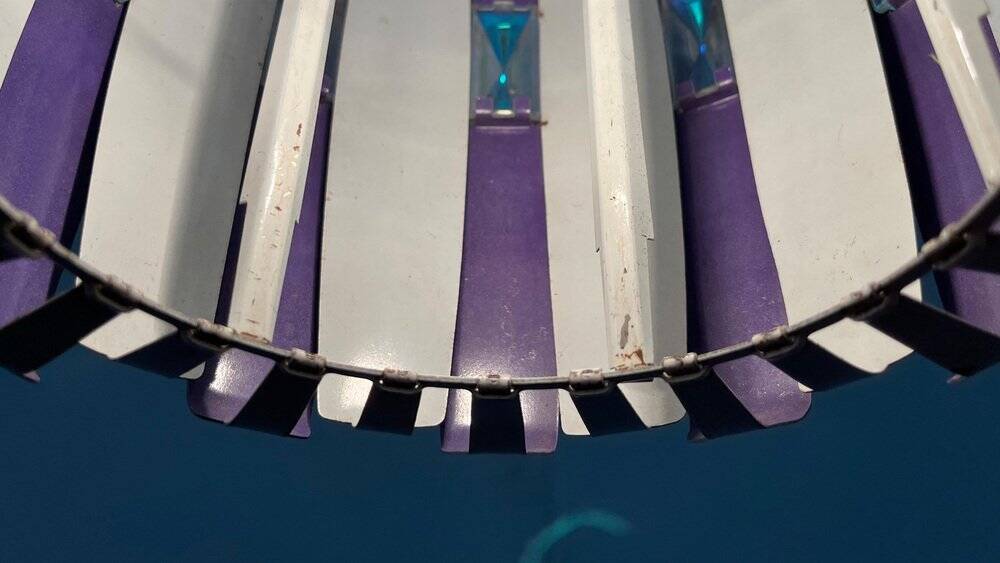 Metal pendant lamp and prism model in white mid-century by Werner Schou for Coronell Elektro, Denmark, 1960s.