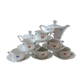 Czech coffee service consisting of 6 cups, a coffee maker and a 60s sugar bowl