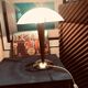 Table lamp legs chrome wood lampshade opaque glass.