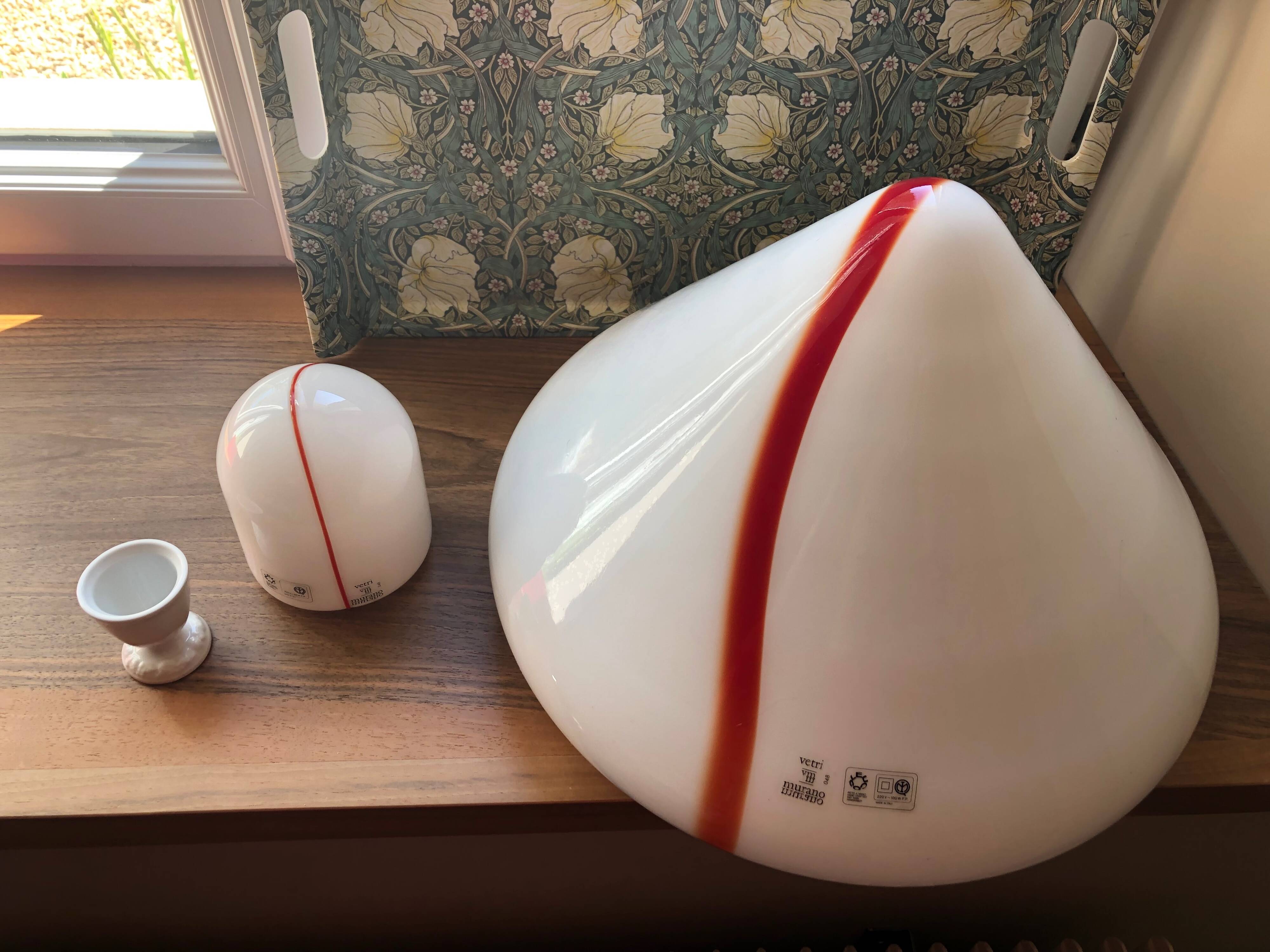 Red and White Murano Glass Ceiling Light by Renato Toso for Leucos