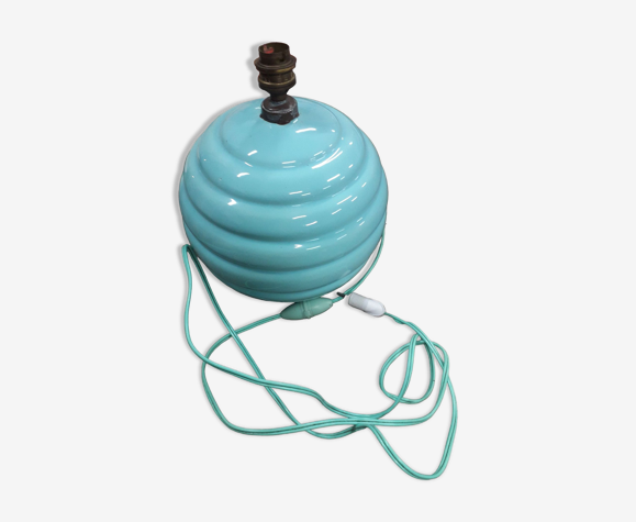 Pied de lampe faience bleue