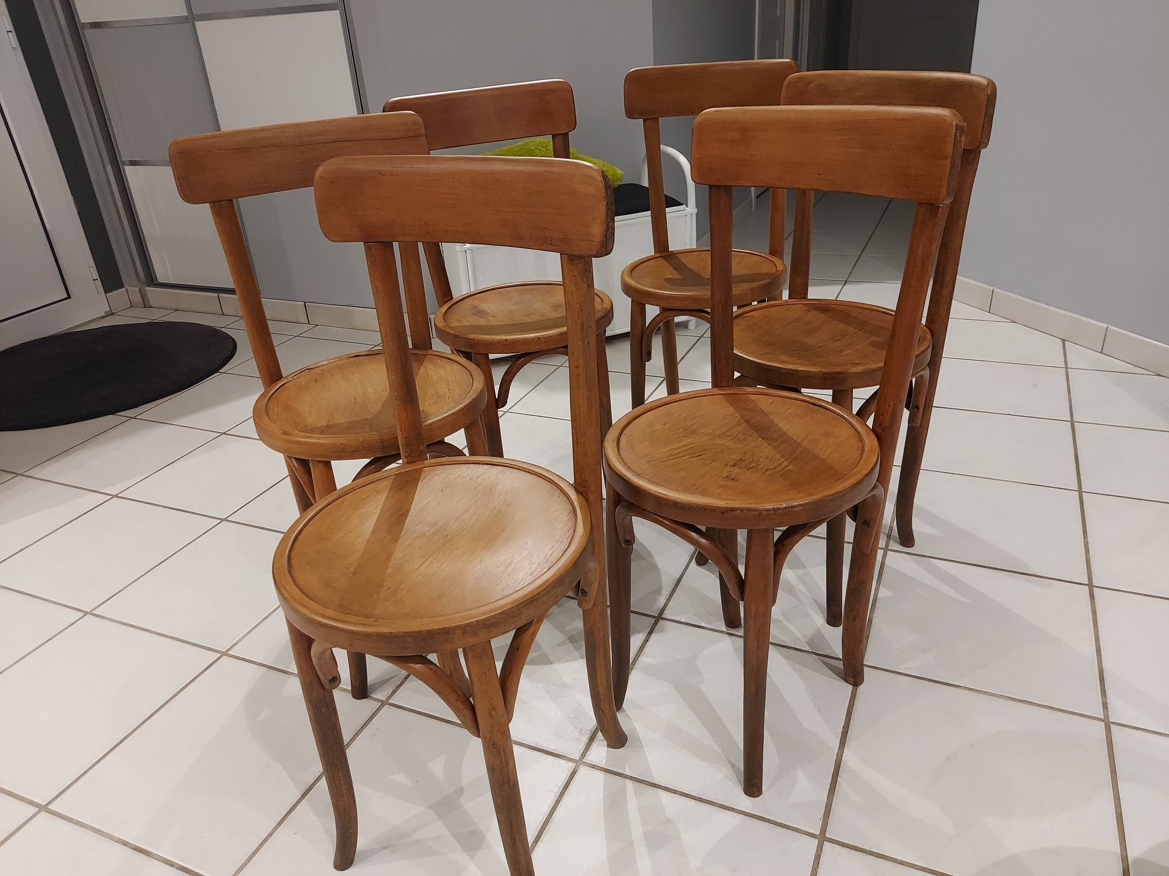 Suite of 6 Chairs by Bistrot Baumann vibtage 1920s