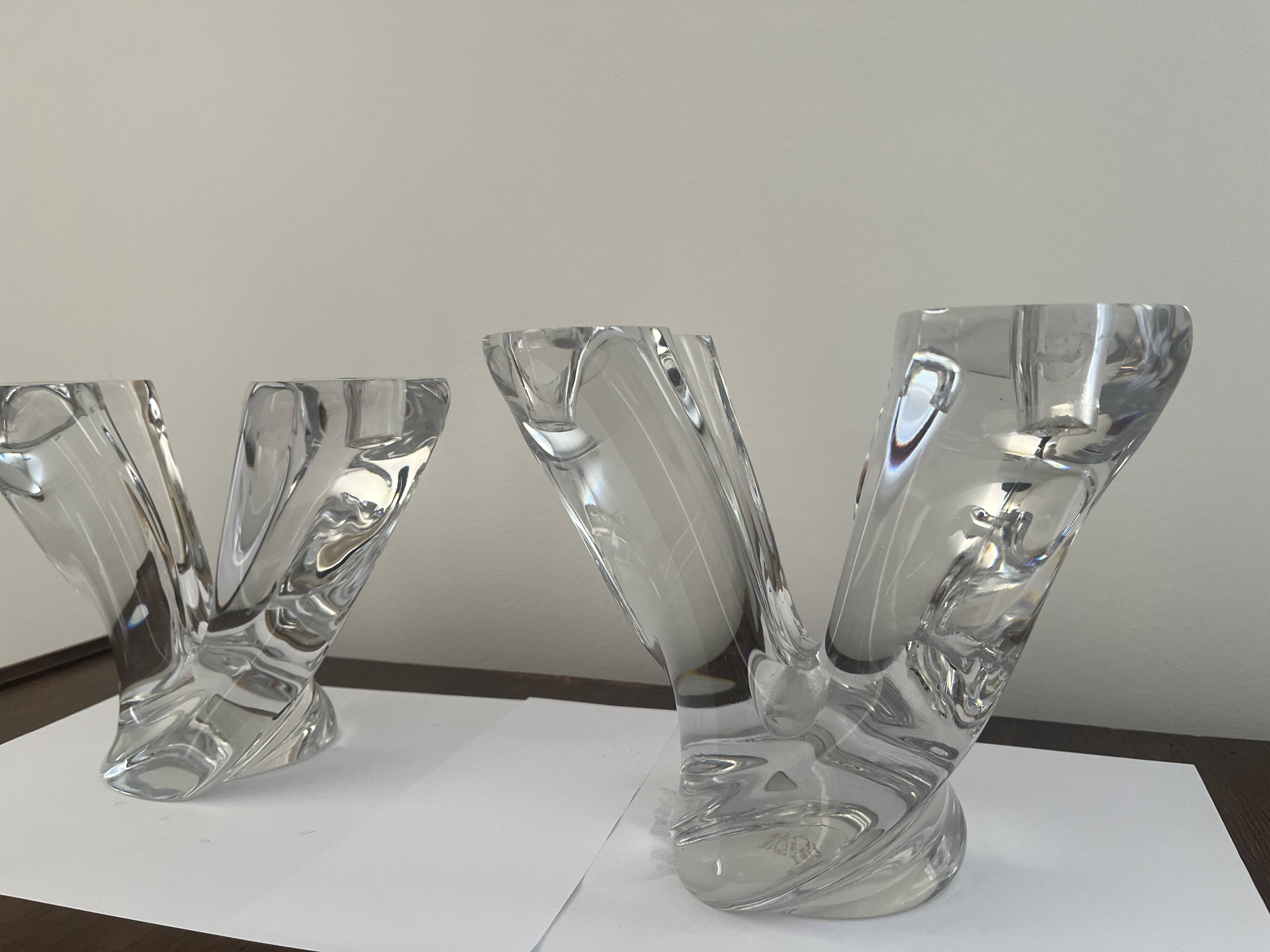 pair of crystal candlesticks signed Schneider 1970