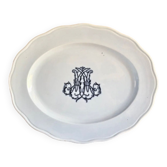 Ancien grand plat ovale Brown Westhead Moore & co monogramme XIX