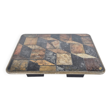 Table basse brutaliste vintage, années 1970