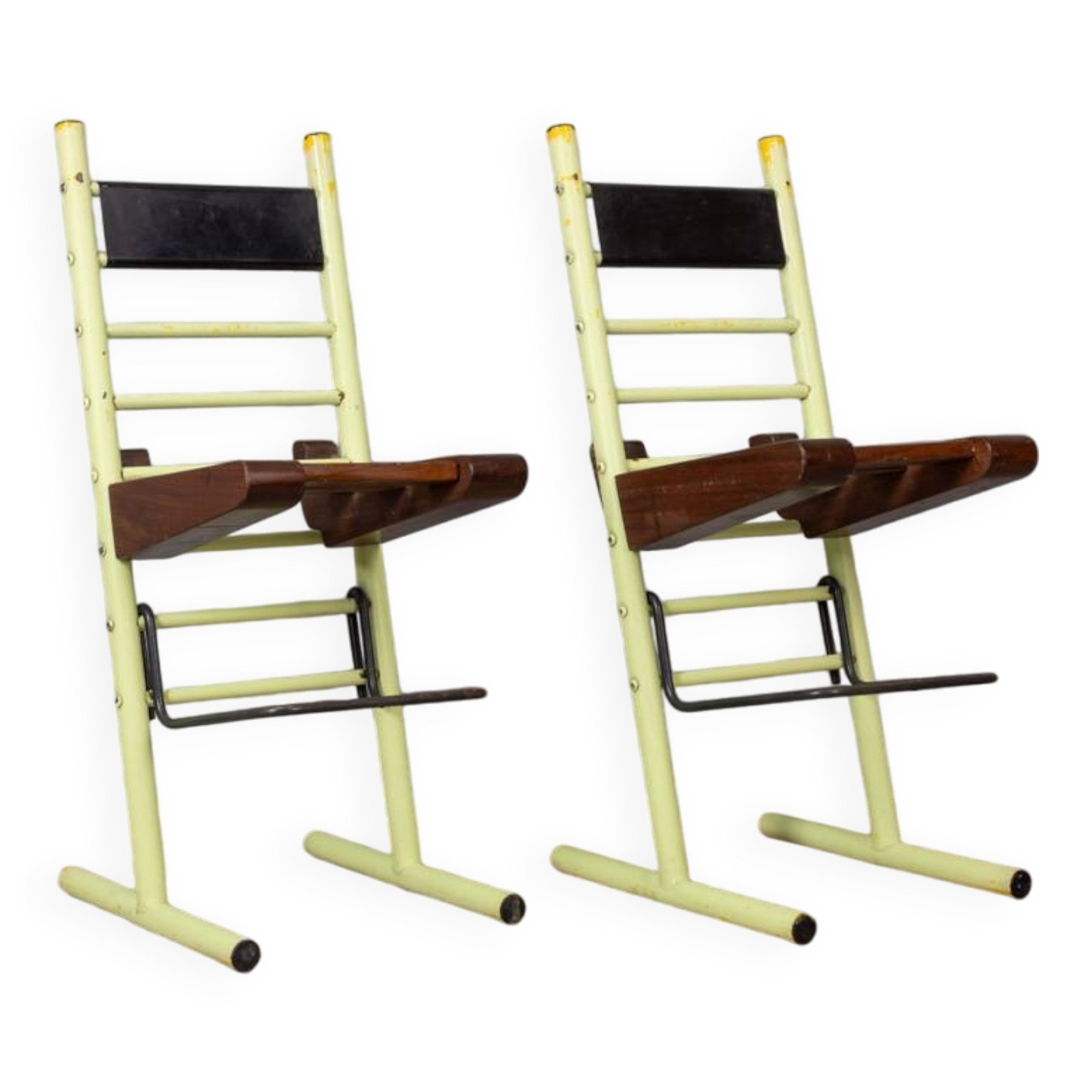 Pair of vintage 70s stools in iron and wood italian design