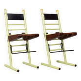 Pair of vintage 70s stools in iron and wood italian design