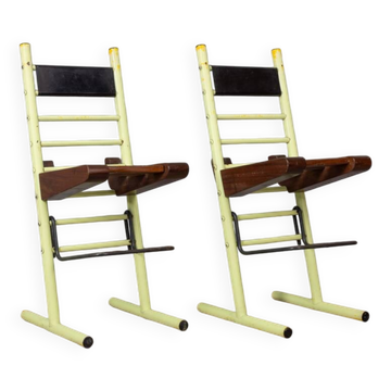 Pair of vintage 70s stools in iron and wood italian design