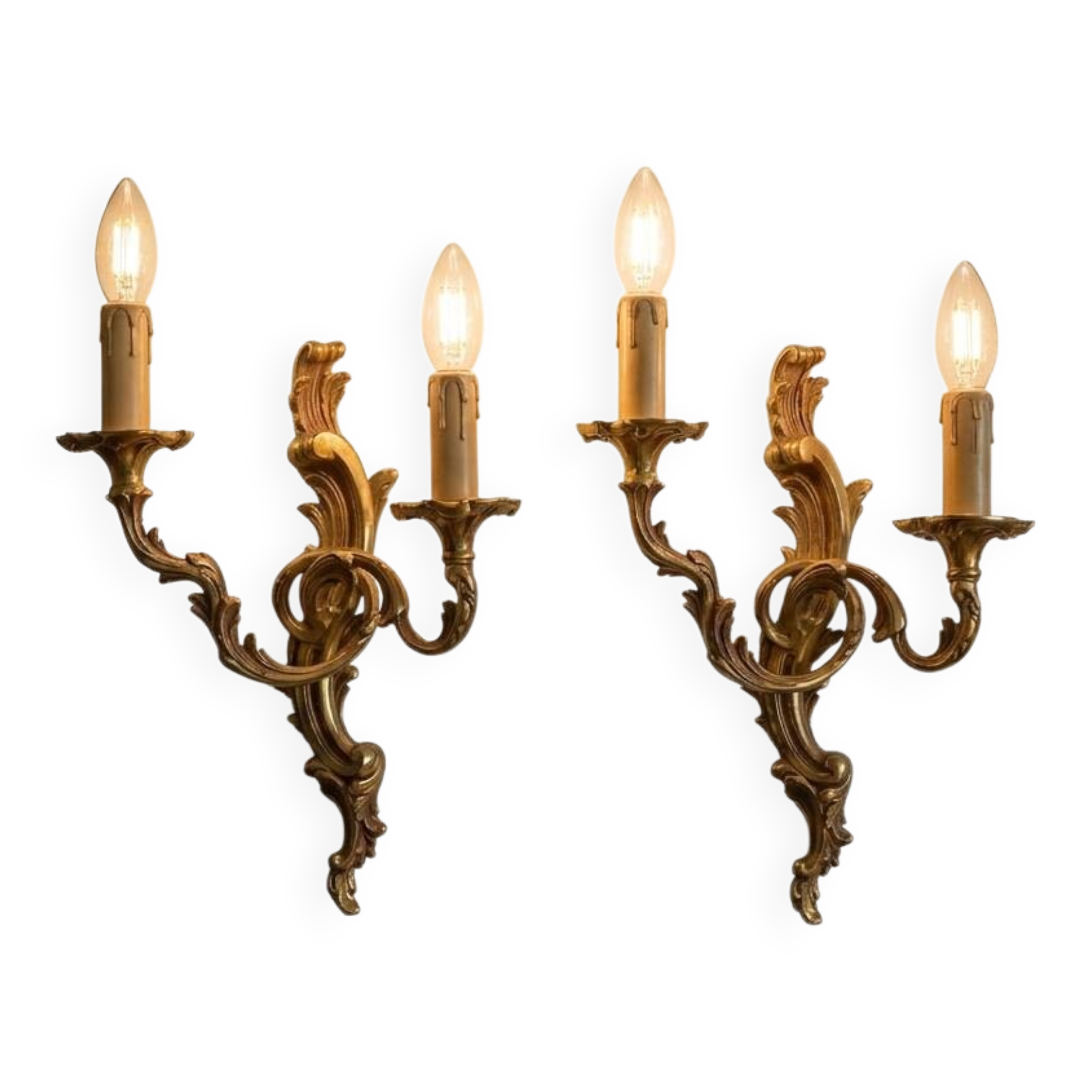Pair of Louis XV style bronze wall sconces