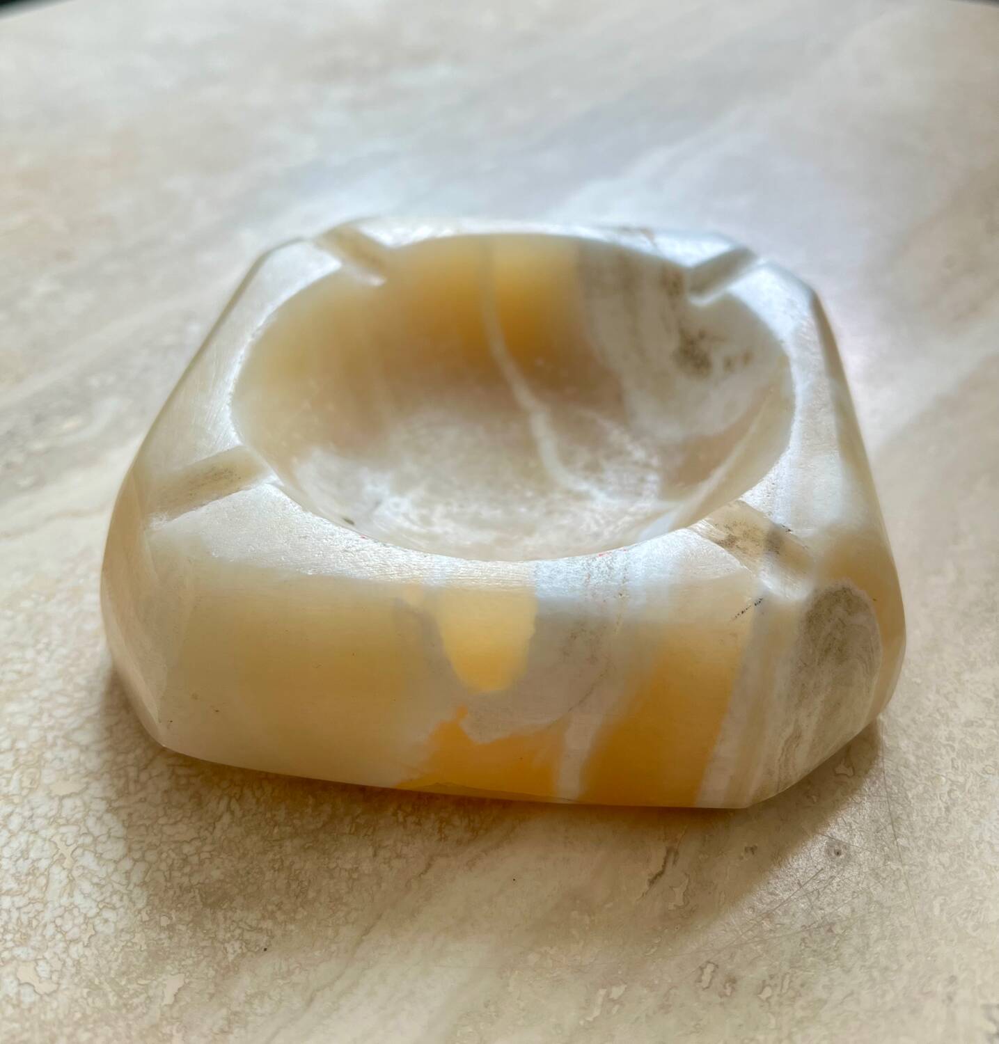 Beige alabaster ashtray