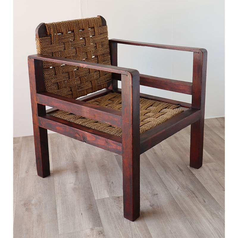 Vintage wooden armchair and braided rope circa 1950