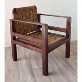 Vintage wooden armchair and braided rope circa 1950