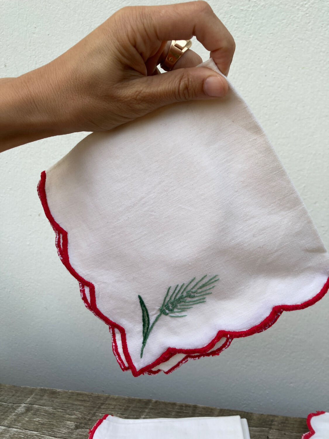 12 antique hand-embroidered linen napkins