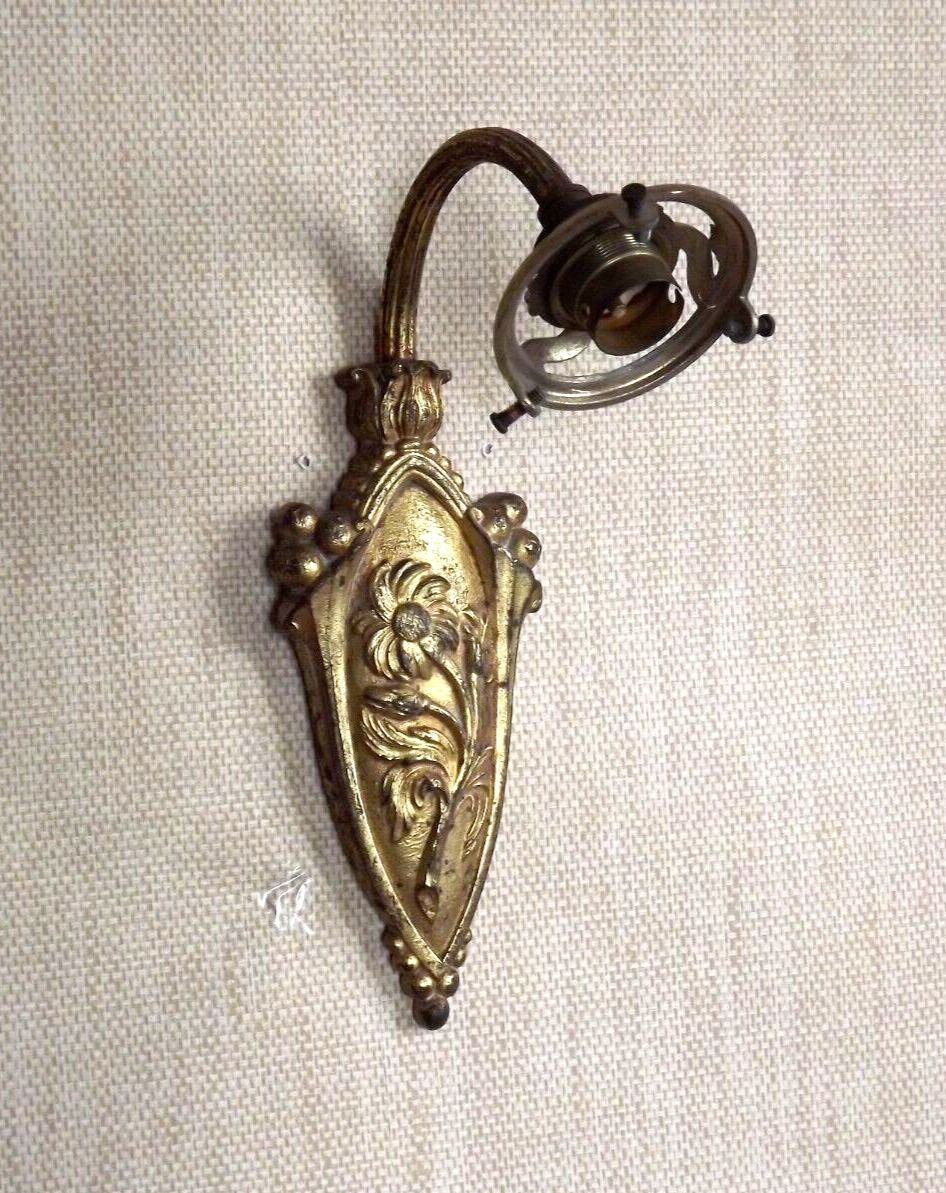 French art nouveau bronze wall light white frilled patterned glass shade 4213