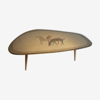 Table basse en mosaïque motif chevaux