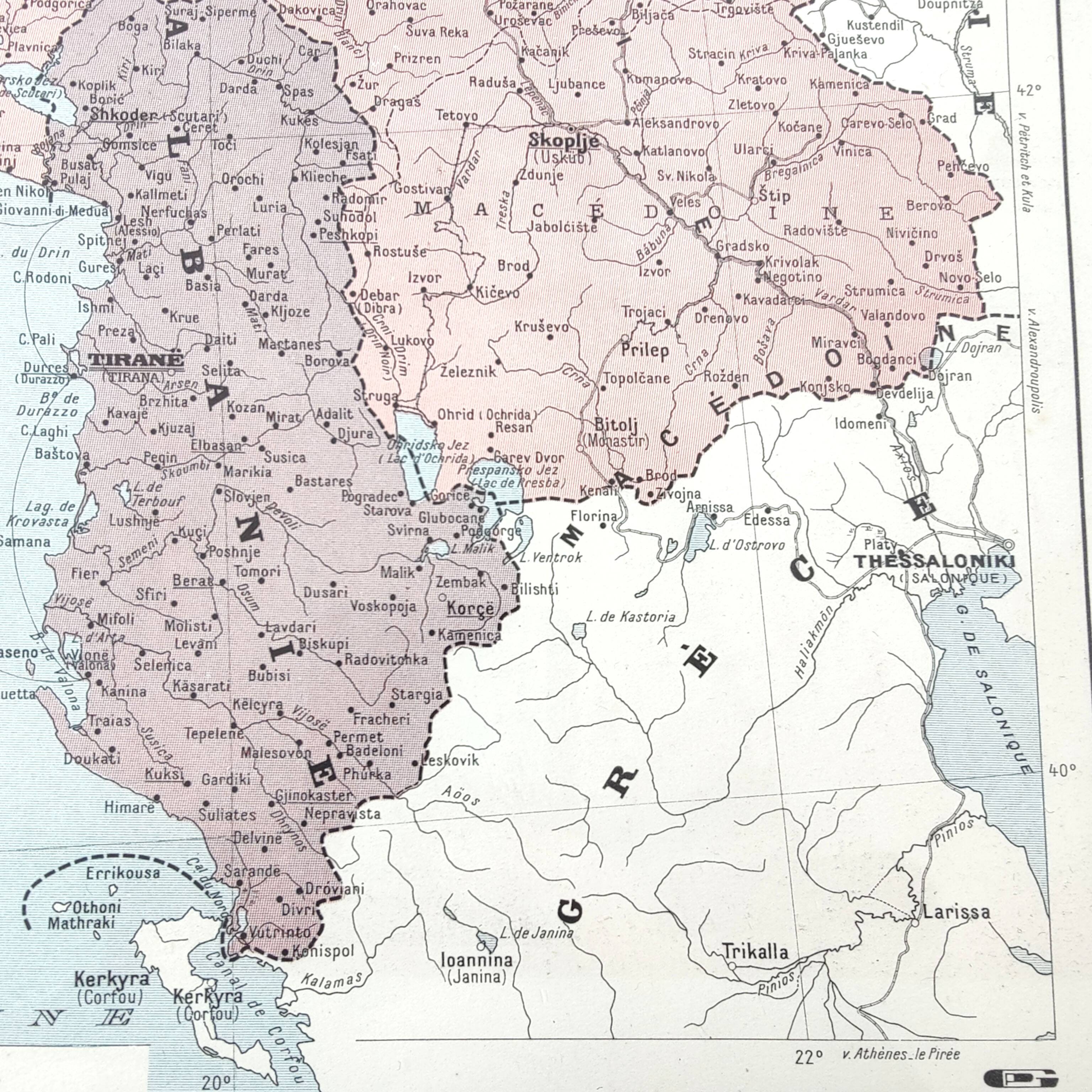Old map of Yugoslavia and Albania 43x43cm from 1950