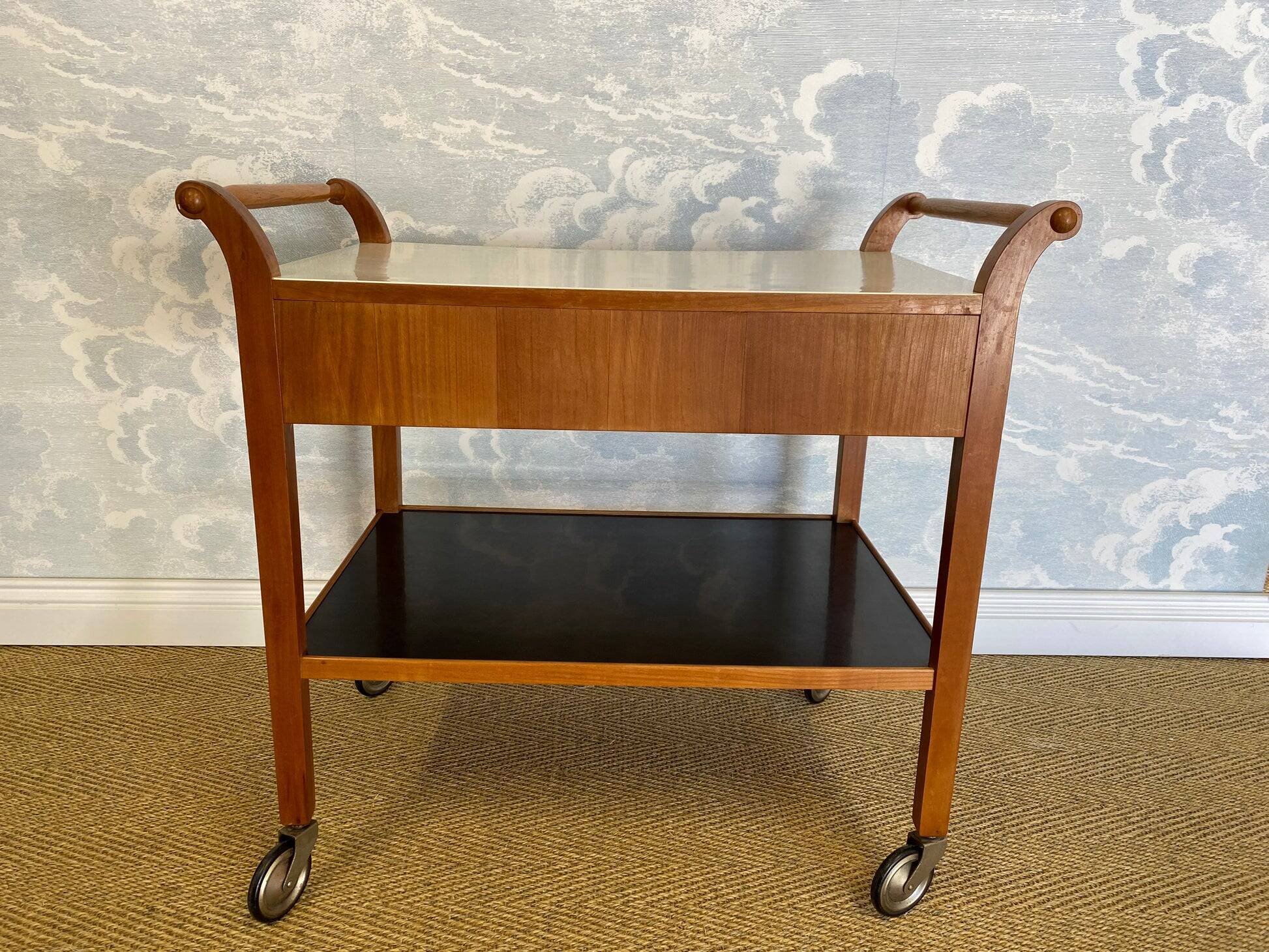 Scandinavian modern teak serving cart with drawers, Sweden, 1950s